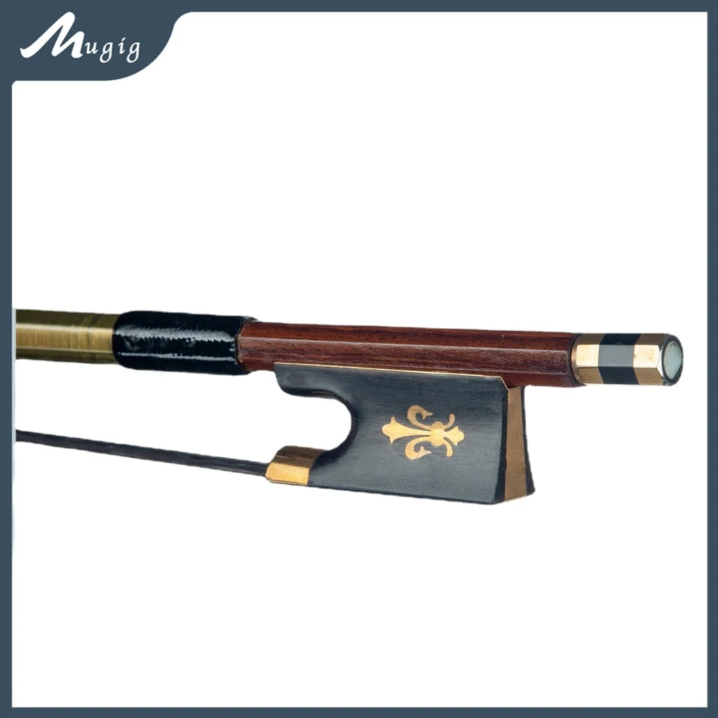 

Mugig 4/4 Violin Bow IPE Violin Bow Round Stick Lizard Skin Grip Black Horsehair W/ Ebony Frog Well Balance