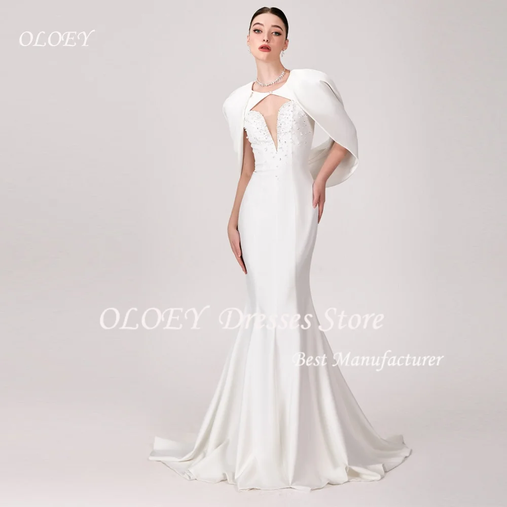 OLOEY マーメイドウェディングドレス 2026 カスタマイズされた O ネックビーズプリーツサテンブライダルドレス Vestidos De Novia 特別な日のドレス