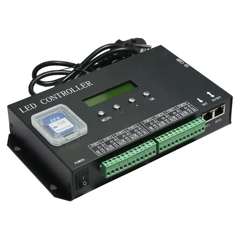 ABKI-H807SA 8-Port RGB LED Strip Light Controller Artnet Resolume Support For WS2811/WS2812 Pixel Sequencing EU Power Adapter EU