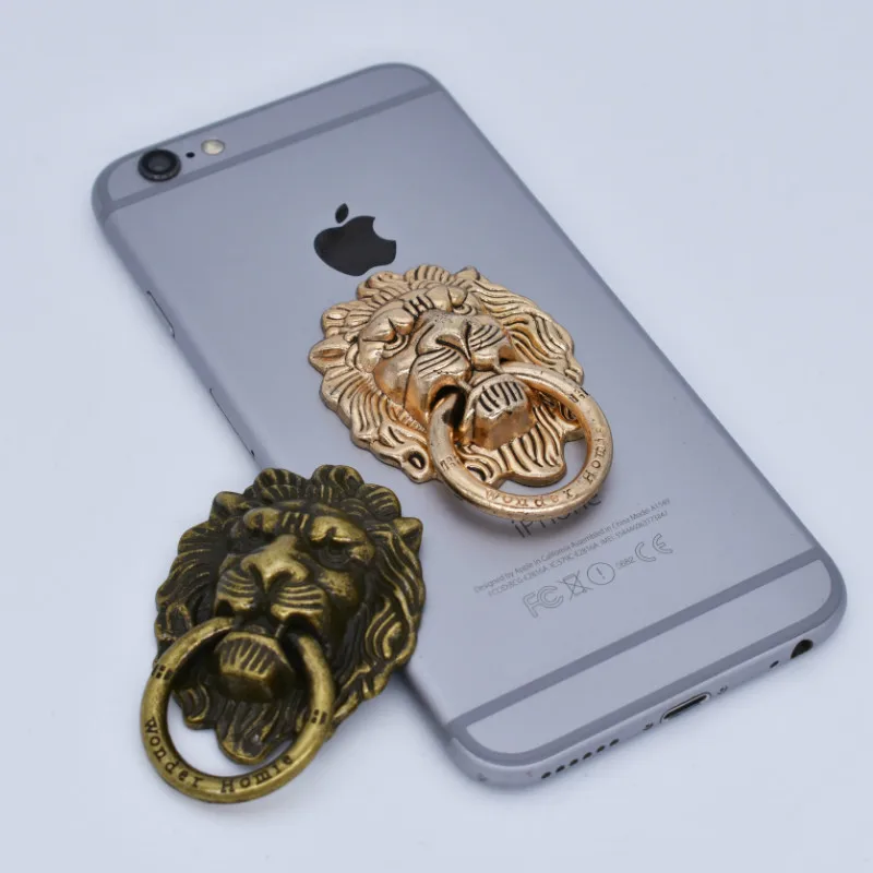 Copper Lion Head Finger Ring Stand Holder Alloy Steady Bracket Stent Mobile Phone Accessories