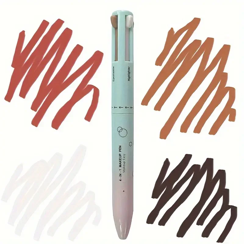 4 in 1 Eyeliner Gel Pen, Black White Red Brown Eyeliner Makeup Pen 4 Color Natural Eyeshadow Highlighter Lip Liner Makeup Pen