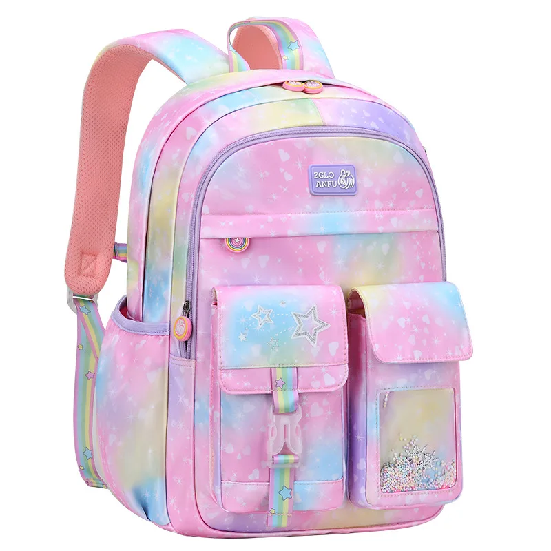 Bolsas escolares arco-íris para meninas, mochila de ombro, princesa mochila, mochila infantil, mochila infantil, moda