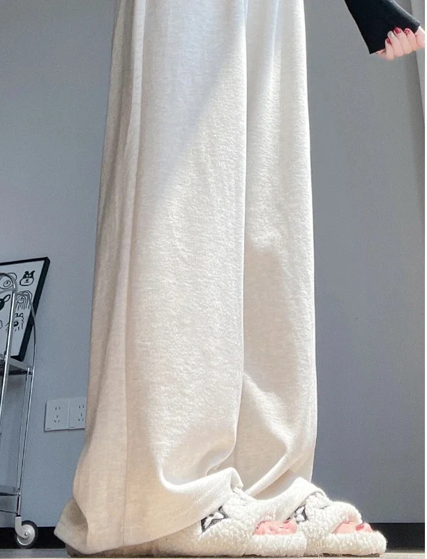 와이드 레그 팬츠 캐주얼 여성용 가을 울 플리츠 오버사이즈 대학생 편안한 다용도 클래식 스타일