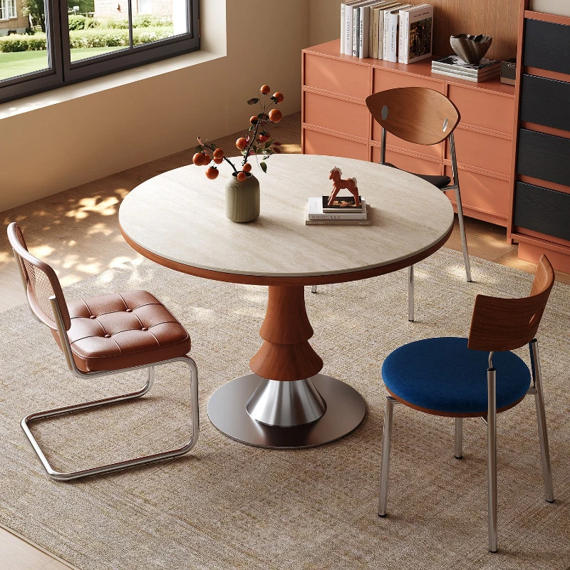 

Vintage round dining table designer simple high-end retro dining table small creative tavolo rotondo da pranzo kitchen furniture