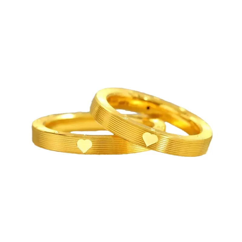 Light luxury 24K real gold seenwork annual ring Love 520 brushed stripe ring au9999 pure gold female ring senior love couple