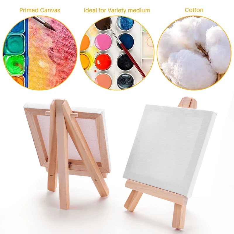 24Set Artists 5 Inch Mini Easel +3 Inch X3 Inch Mini Canvas Set Painting Craft DIY Drawing Small Table Easel Gift