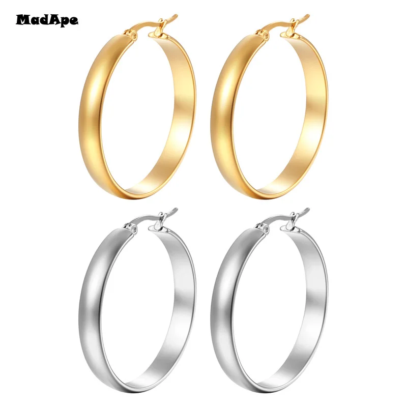 New Style 2022 Wholesale smooth Exquisite Big Circle Hoop Earrings for Women Girl Wedding Party Stainless Steel Jewelry