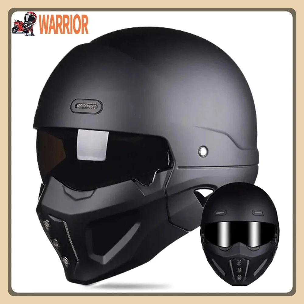 

New Samurai Black Scorpion Helmet Retro Detachable Motorcycle Bike Open Helmet Fashion Full Face Matte Black Four Seasons Helmet