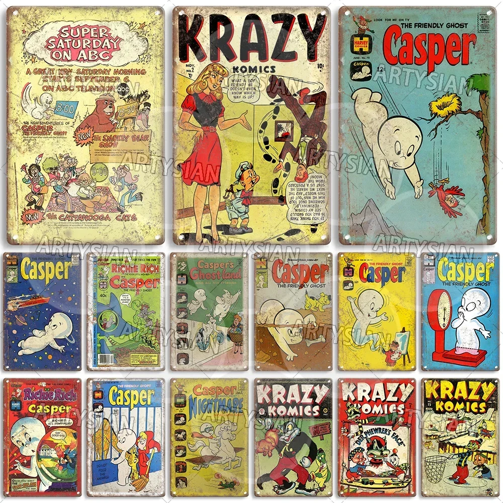 Vintage Comic Metal Sign Casper the Friendly Ghost Krazy Komics Metal Plaque Home Decor