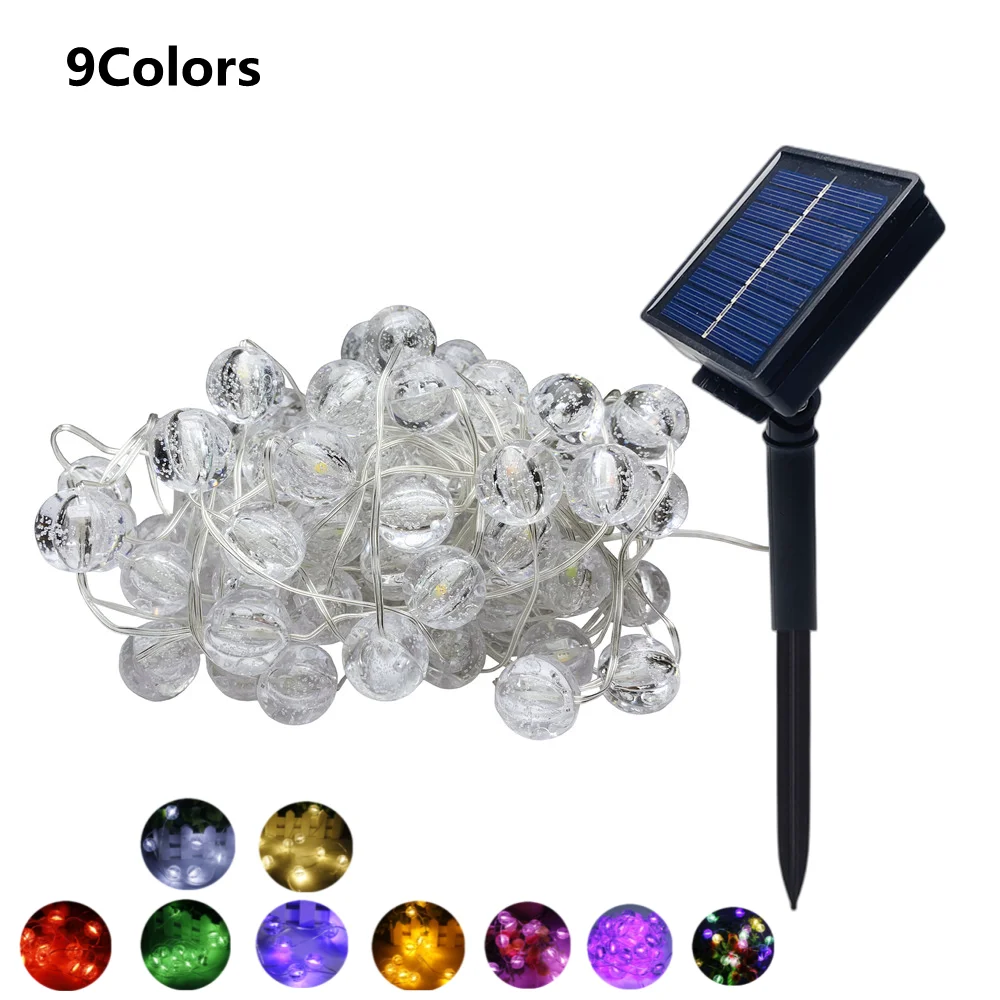 8 Modes Solar String Lights Outdoor Crystal Globe Lights Waterproof Solar Festoon Fairy Light For Garden Christmas Party Decor