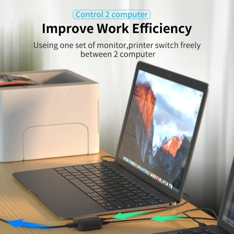 G8DB 2-Port USB Hub for PC Computer Printer Peripherals Sharing Converter