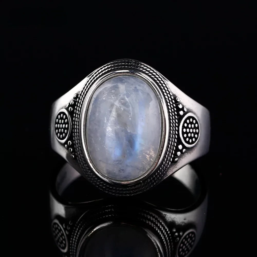 925 Sterling Silver Ring Natural Moonstone Ring 10*14mm Vintage Jewelry Ring Gift For Women