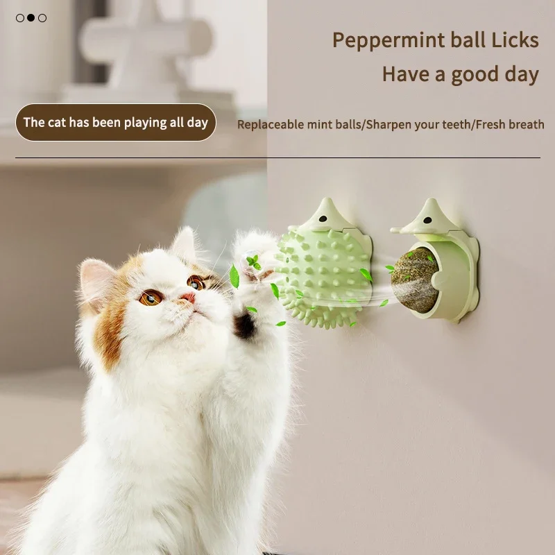 Catnip Hedgehog Wall Sticker Toy 360° Rotating Cat Lick Mat BPA Free Removable Mint Ball Aid Digestion Teeth Health Fresh Breath - view 5
