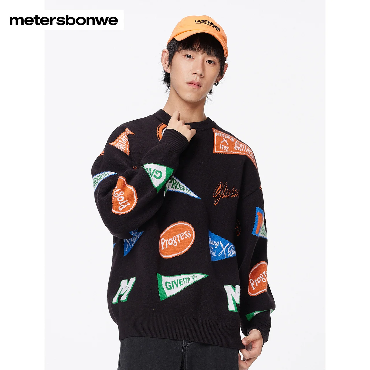 Metersbonwe-Men's Long Sleeves Sweater Full Print Round Collar Warm Wear Casual Youth Teenager Winter