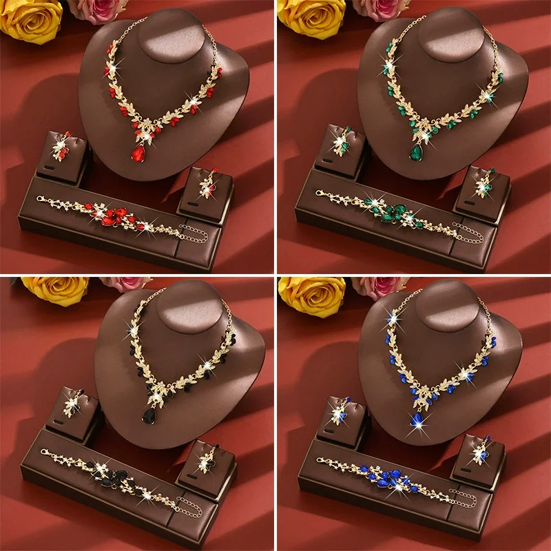 

Luxury-Style Beaded Flower Hand Chain, Necklace and Earrings Set - Fashionable and Sweet Bridal Wedding Jewelry