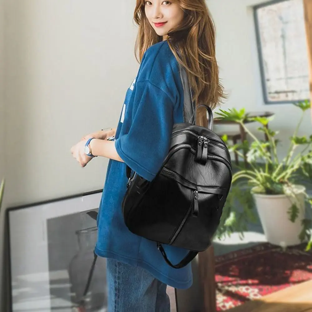 

Многофункциональный черный рюкзак из искусственной кожи в корейском стиле, дорожный рюкзак большой емкости, уличная сумка на плечо для студентов