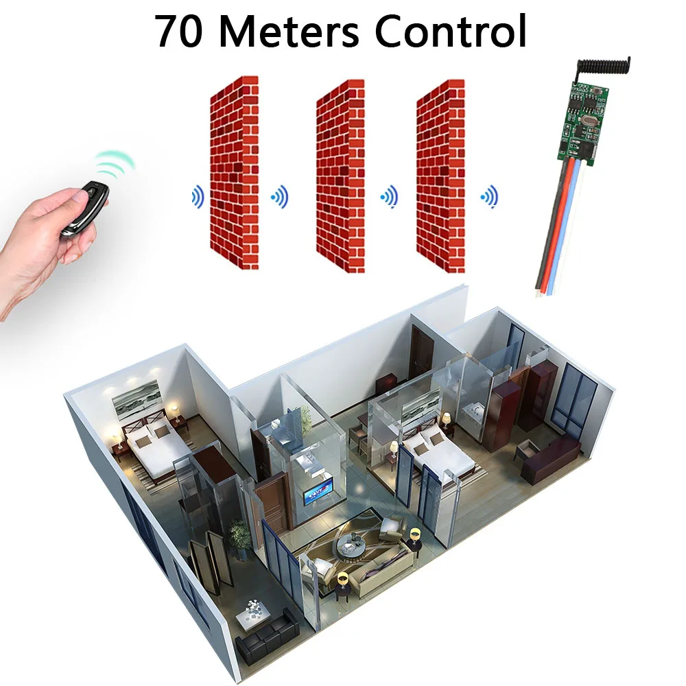 433mhz Wireless Remote Control Universal Switch Mini Relay Receiver DC 3.6V 5V 9V 12V 24V Micro Receiver Transmitter Use for Led