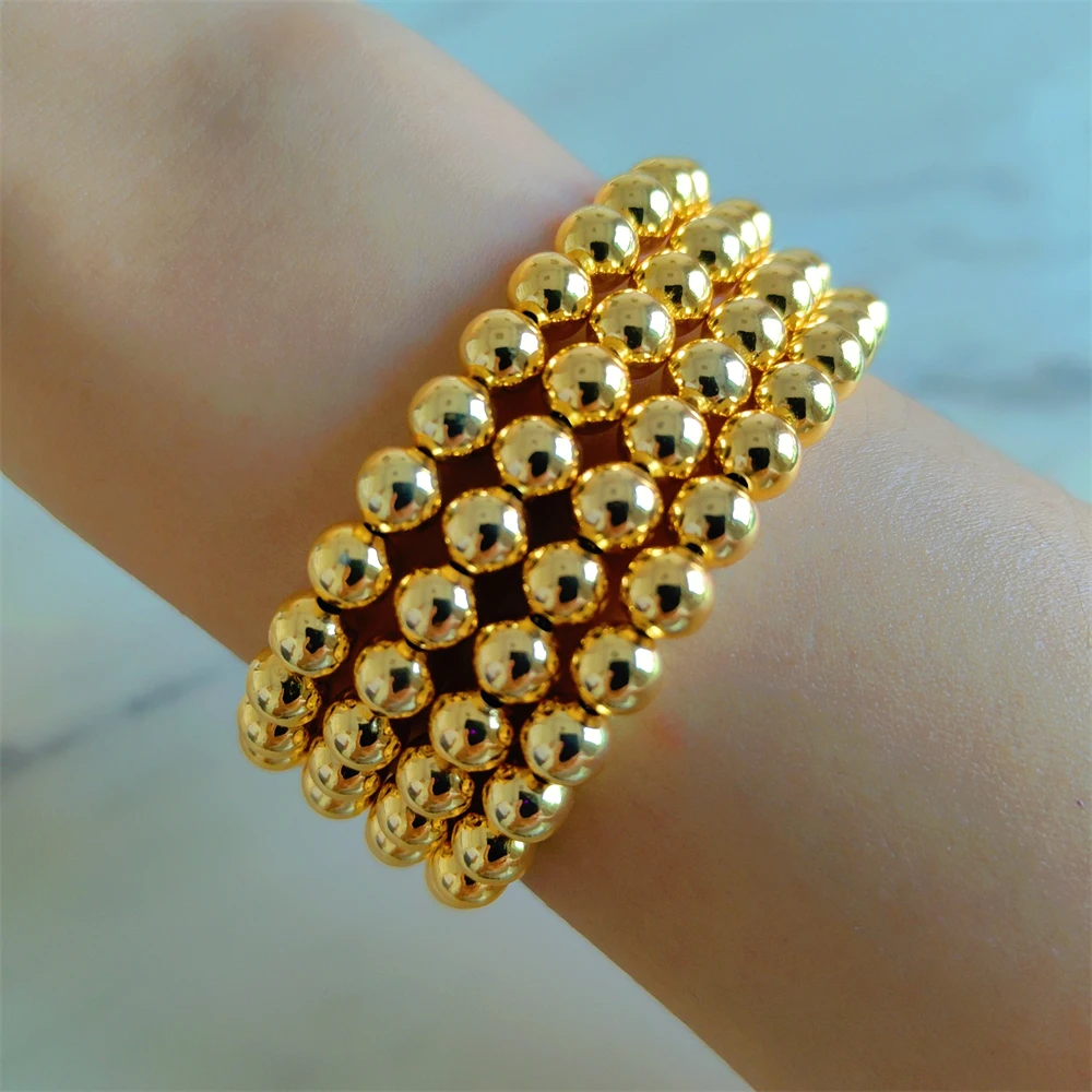 ESALE Fashion Luxury 4pcs/set Dubai Gold Color Beaded Bracelet Bangle Party Jewelry Accessories for Women ZB009