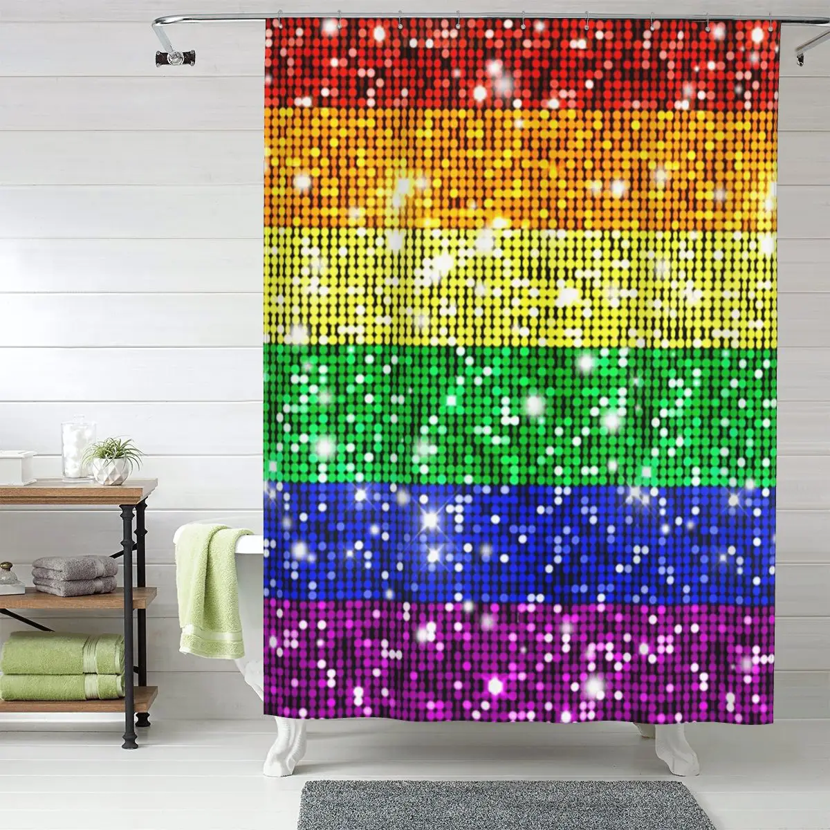 

Занавеска для душа с искусственными блестками и радужным флагом прайд-гей-лесбийской тематики, полиэстеровая, водонепроницаемая, с крючками