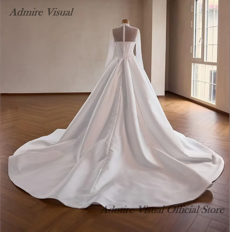 Admire Visual Wedding Dress A-Line Satin 2 in 1 Sweetheart Neckline Basque With Beaded Customized Bride Gowns