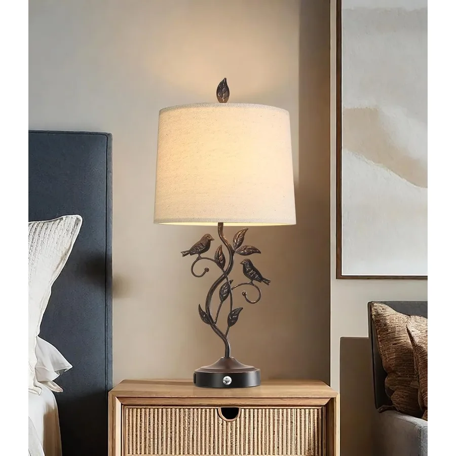 27 "مجموعة من 2 مصابيح طاولة المزرعة التي تعمل باللمس لغرفة المعيشة مع 3 اتجاهات عكس الضوء 2 منافذ USB خمر ريفي الحديد ورقة منضدة La