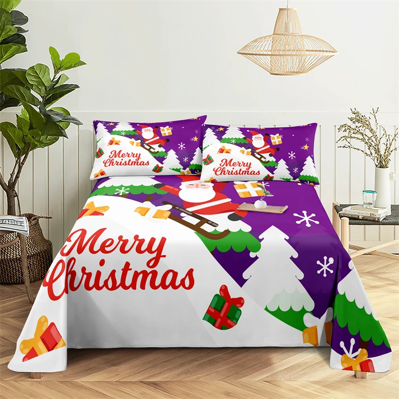 Christmas Cards 0.9/1.2/1.5/1.8/2.0m Digital Printing Polyester Bed Flat Sheet with Pillowcase Print Bedding Set