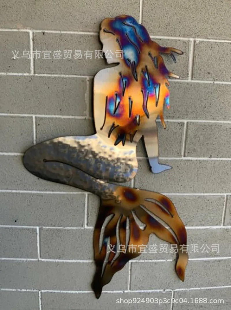 Iron Mermaid Wall Hanging - Handcrafted Metal Garden Ornament for Living Room & Patio | Unique Fairy Decor