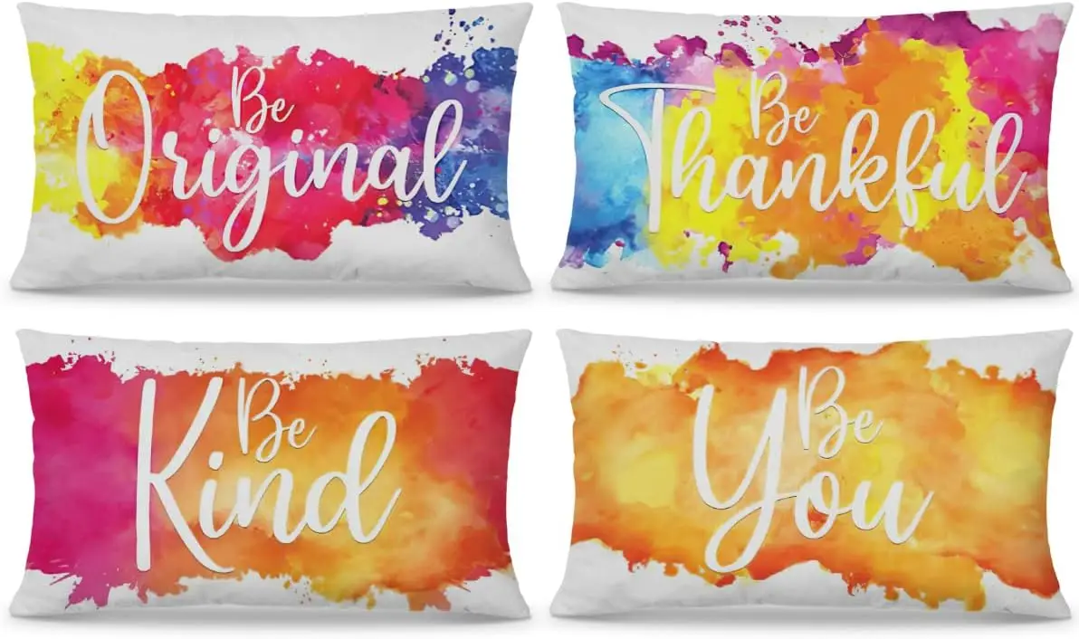 Encourage motto theme colorful decoration throw pillowcase suitable for family girl room decoration, linen waist pillowcase gift