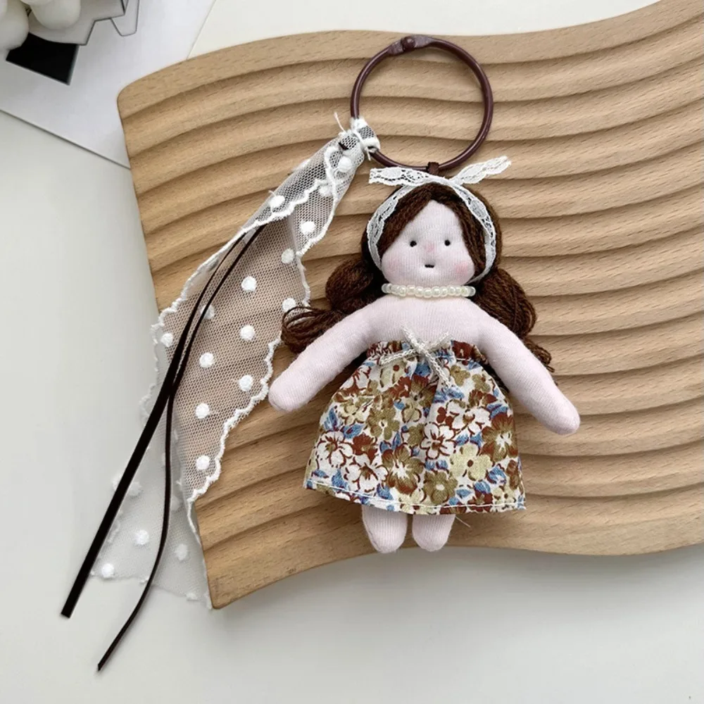 Princess Girl Shaped Girl Doll Keyrings with Lace Florals Dress Bag Ornament Girl Shaped Doll Car Pendant Bag Key Chains Bag