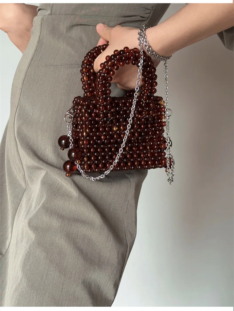 Women Young lady Acrylic Bag Tote Top Elegant Lady Handle Bag Purses Handmade Beaded Handbags for Girls