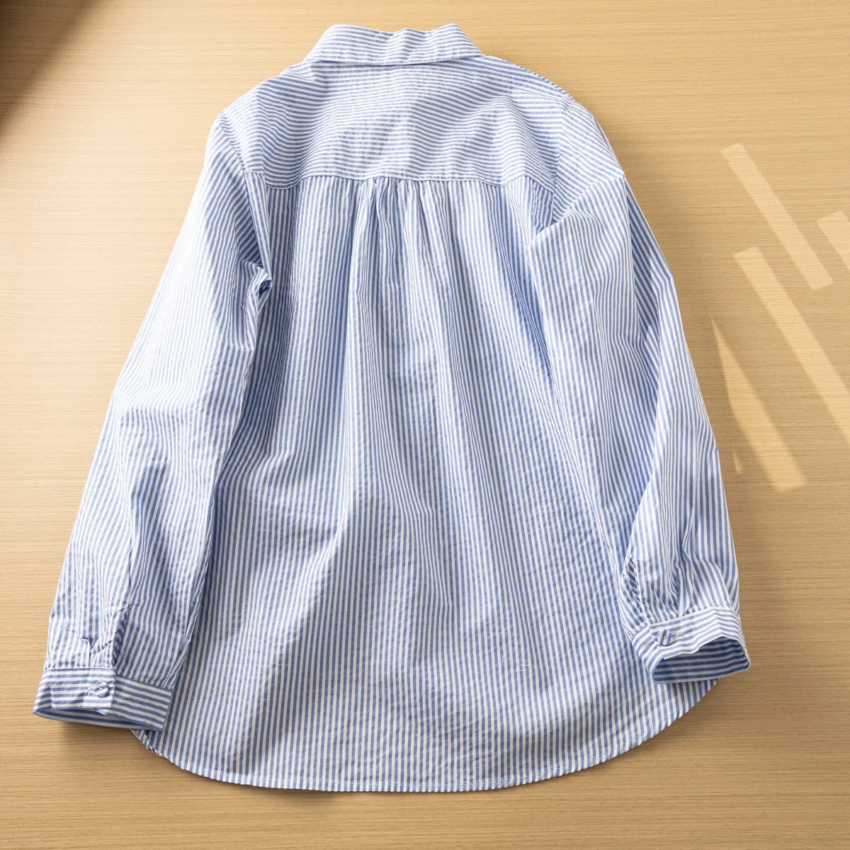 New Spring Cotton Long Sleeve Shirt, Women Lapel Cat Embroidery Striped Top, Mori Girl Preppy Style Loose Blouse, 2025 T4D915CC