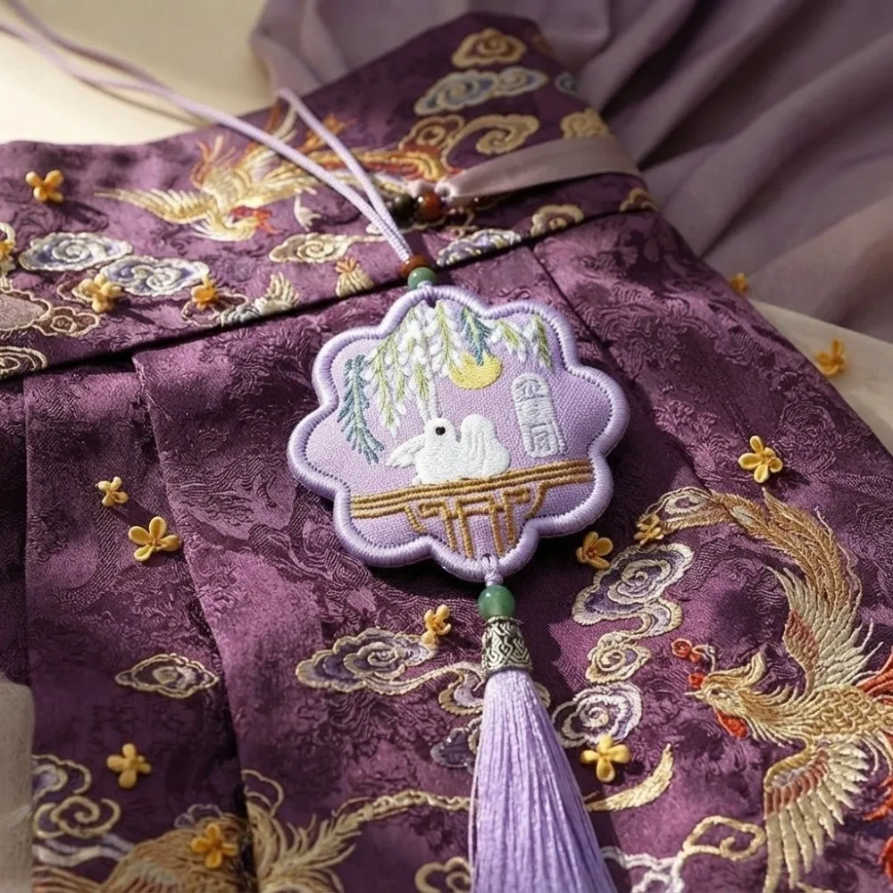 Chinese Traditional Mid-Autumn Festival Rabbit Scented Pouch Embroidery Patterns Handmade Bag Hanging Ornament with Tassel