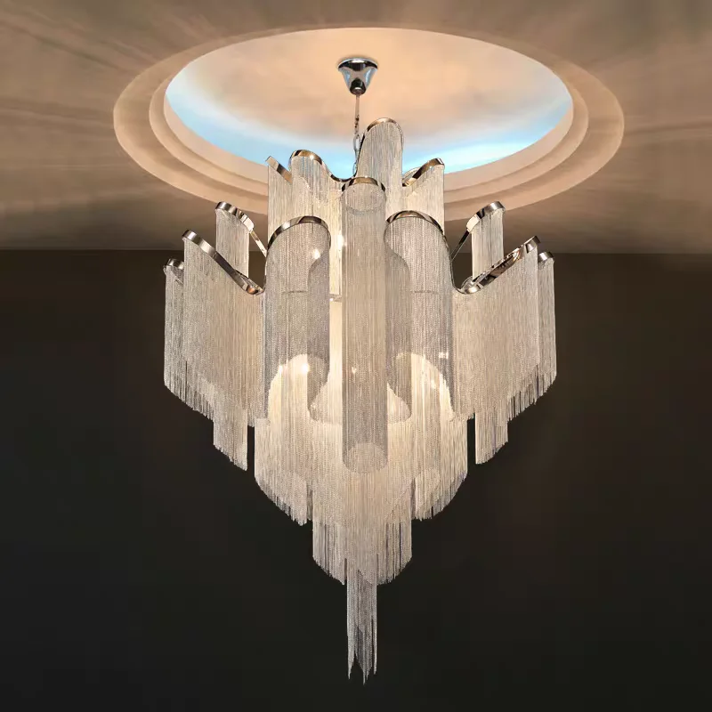 

Постмодернистская люстра с подвесками из алюминиевых цепей, дизайнерский светильник для дома, гостиной, ресторана, отеля