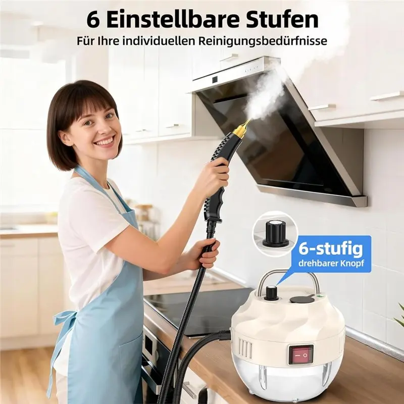 N85R-Steam Cleaner,Heating Time 15 Seconds,1 L Water Tank,3800W Power,6Speed Settings,For Floor,Kitchen,Windows,Cars Eu Plug
