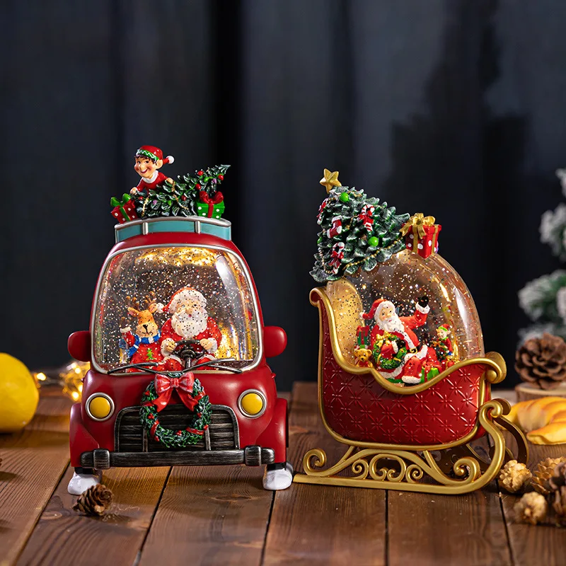 Christmas music box crystal ball old man scene snow car children music box train little boy gift