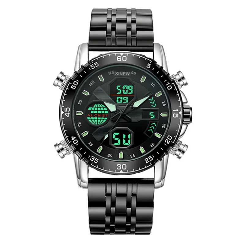 

Men Genuine XINEW Brand Watches Fashion Alloy Band Dual Time Multi-function Sports Electronic Watch Black Relogio Masculino 2025