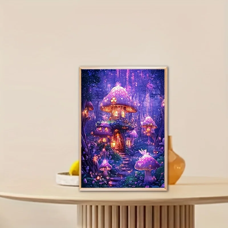 1000 قطعة من أحجية الغابة المسحورة الصغيرة - مشهد قرية الفطر السحري مع أضواء خرافية، 38.0 × 26.01 سم، صعوبة متوسطة