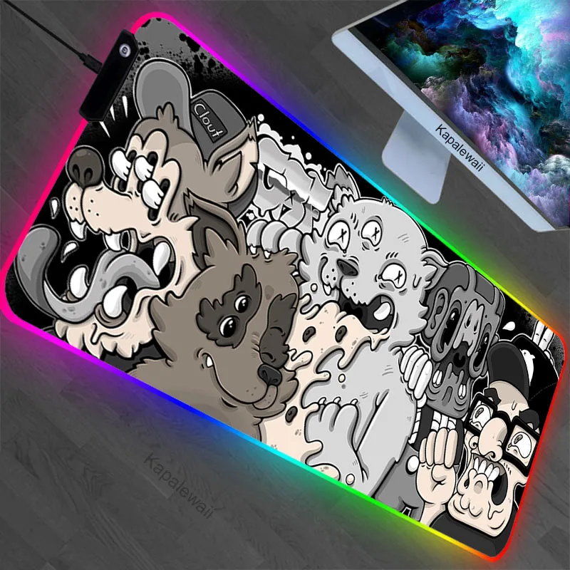 Anime Skull RGB Gaming Mouse Pad LED Light Large Mouse Mat XXL Keyboard Carpet Backlight Mousepad PC Gamer Laptop Desk Mat 90x40