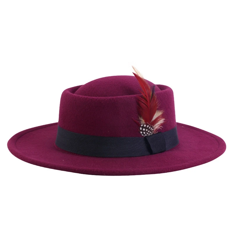 American Feather Felt Hat Men Women Winter Fedoras Party Decorate Chapeau Wool Fashion Elegant Church Hats Large Brim Panama USA