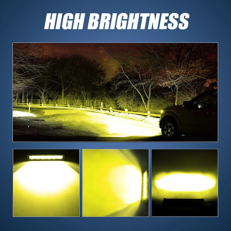 2 قطعة LED شريط الضوء الأصفر 7 بوصة سوبر سليم قبالة أضواء الطريق للشاحنات بيك اب SUV ATV UTV قارب أضواء مساعدة السيارة دائم #4