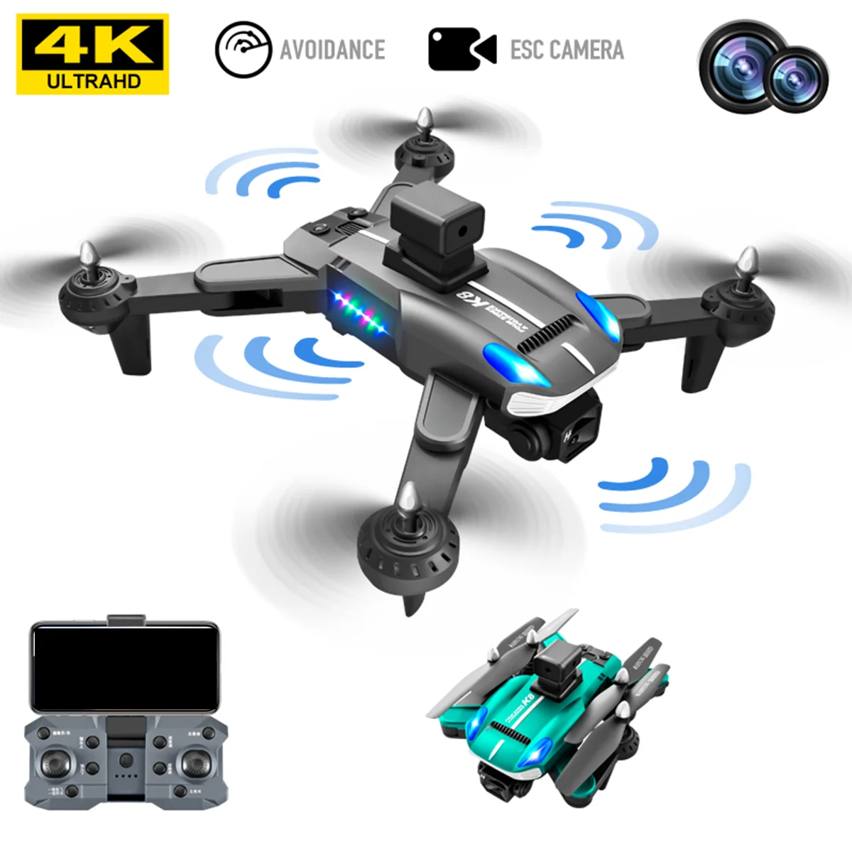 K8 RC Drone 4K Professional HD Dual Camera Security UAV Obstacle Avoidance Optical Flow Positioning Foldable Quadcopter Kid Gift