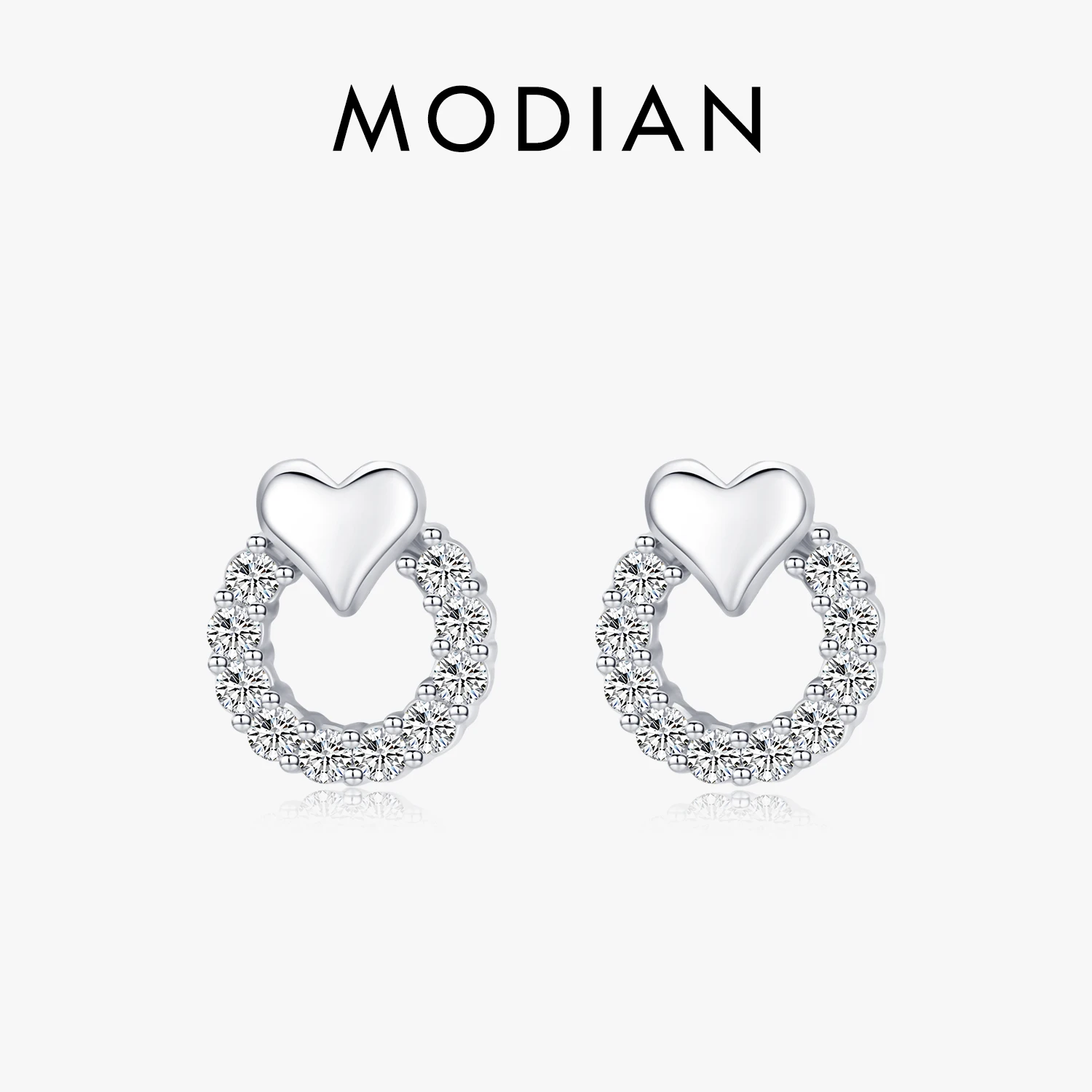 MODIAN Sweet Heart Earrings For Women 925 Sterling Silver Delicate Cubic Zirconia CZ Wedding Statement Ear Studs Fine Jewelry