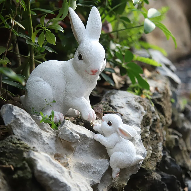 Whimsical Easter Bunny Family Statue-Rustic Resin Garden &Tabletop Decor, Perfect for Spring Ambiance