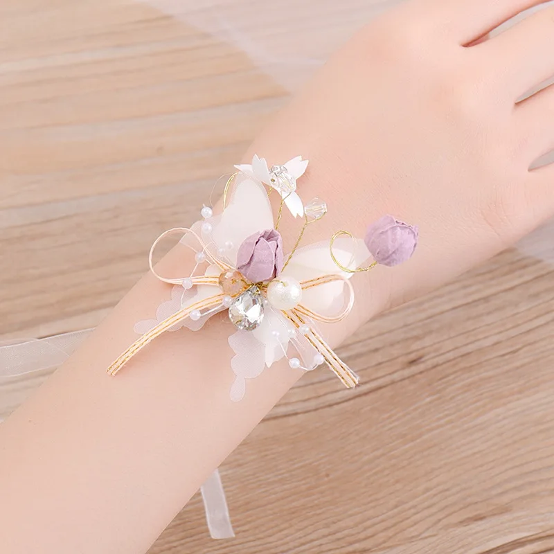 Bridesmaid Wrist Flowers Pearl Wrist Corsage Exquisite Hand Flower Wedding Bracelet Hand Flowers Party Prom Wedding Supplies