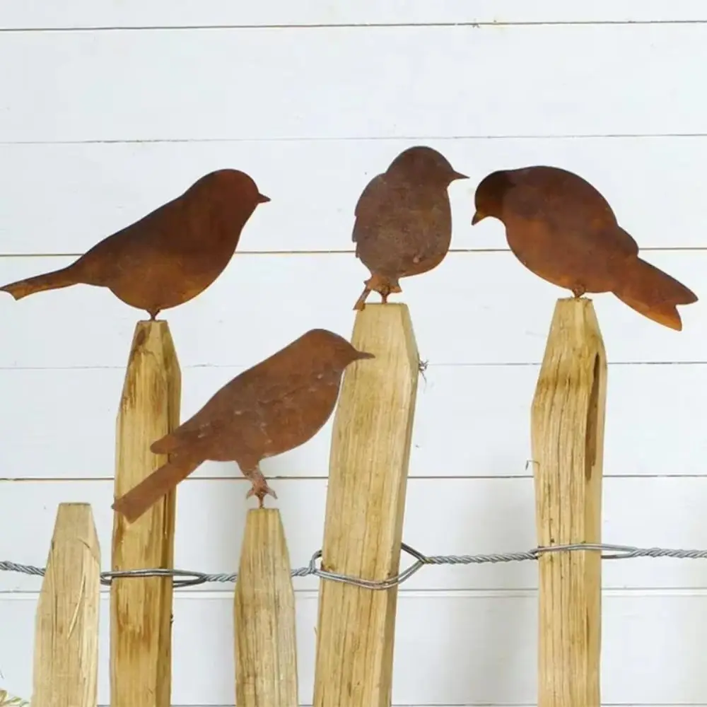 4PCS/5PCS Metal Art Metal Bird Ornament Bird Shaped Silhouette Design Iron Crafts Rusty Finish Outdoor Material