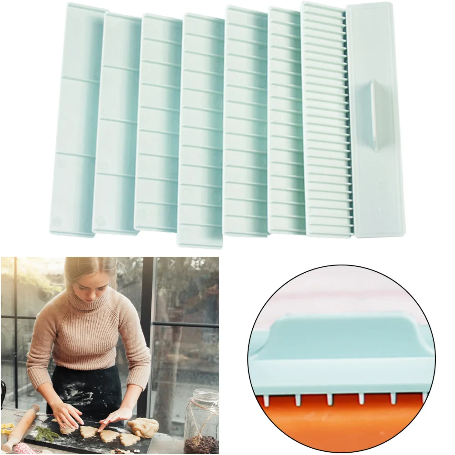 8Pcs Biscuit Cake Rolling Mold ABS Pastic Graduated Scale Balance Ruler Cake Thickness Measure Ruler Bakery Pastry Depth Guide