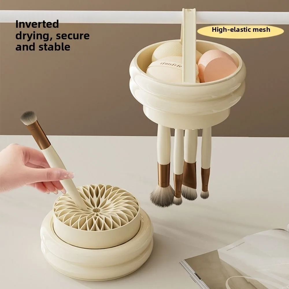 

2-in-1 Makeup Brush Storage Bucket Large Capacity Detachable Makeup Brush Cleaner Bowl Transparent Dustproof