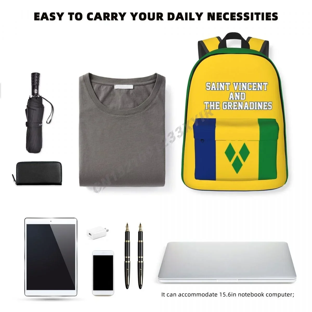 Custom Bag Unisex Backpack Saint Vincent And The Grenadines Flag Stitch Schoolbag Messenger Bag Case Laptop Travel Bag Mochila G