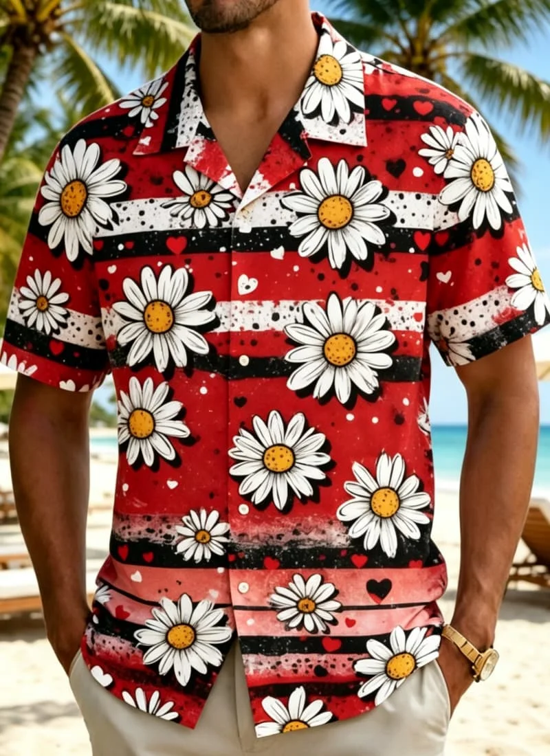 

Men's Artistic Mixed Floral Print Shirt, Playful Bohemian Style for Festival, Celebration, Summer Trips & Casual Outings