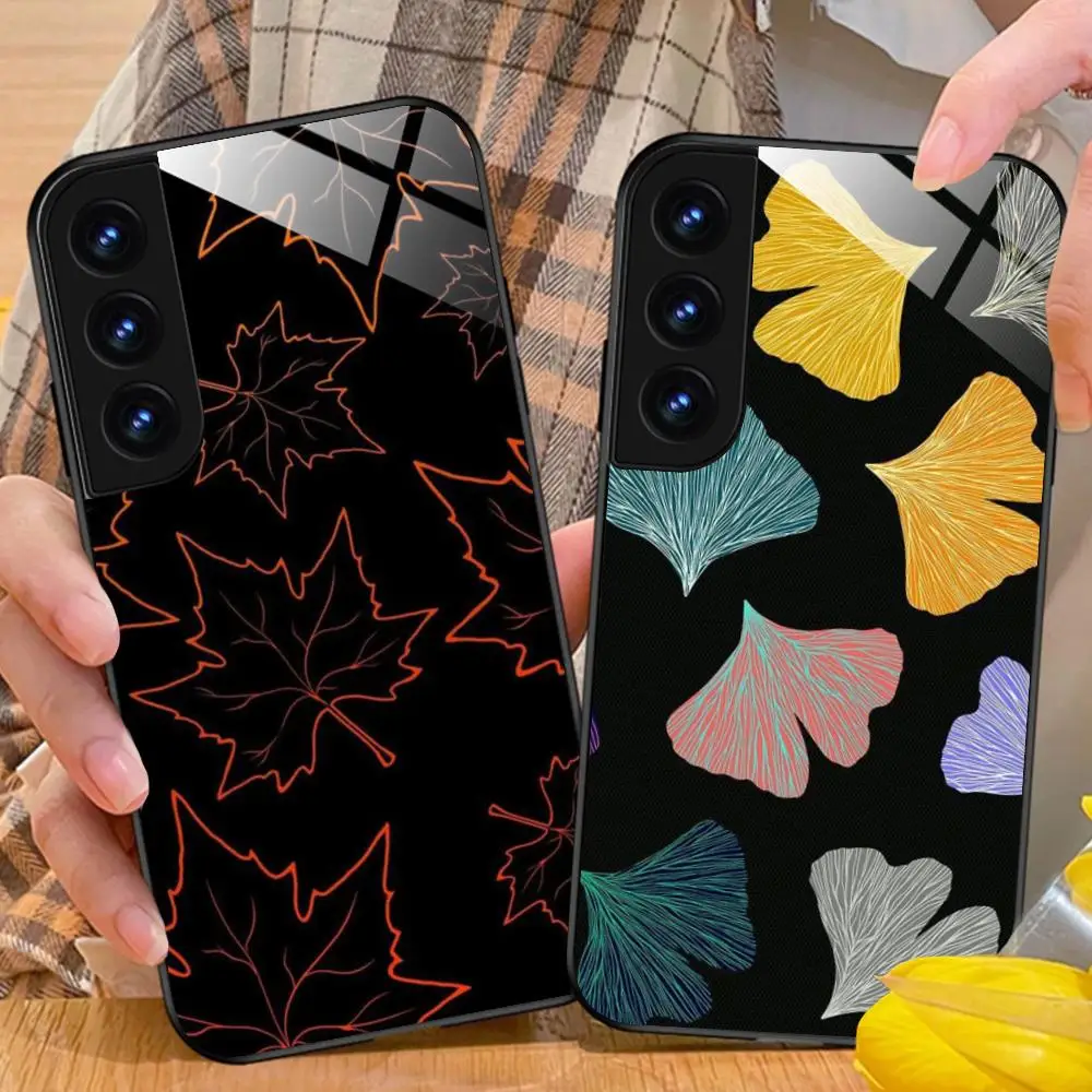 Leaves Flowers Phone Case for Samsung Galaxy A56 55 54 53 52 51 36 35 34 23 16 15 5G Glass Protective Cover